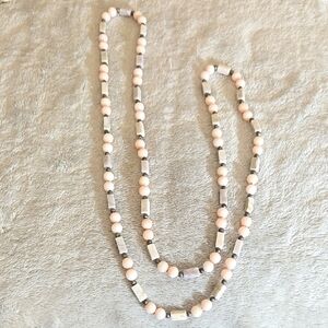 #155 Vintage Pink and Silver Beaded Necklace